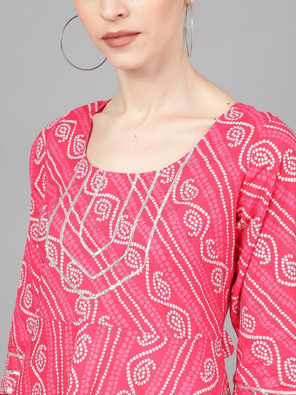 Women's  Pink Bandhani Printed Maxi Dress
