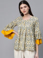 Women's Beige & Mustard Yellow Printed Tunic