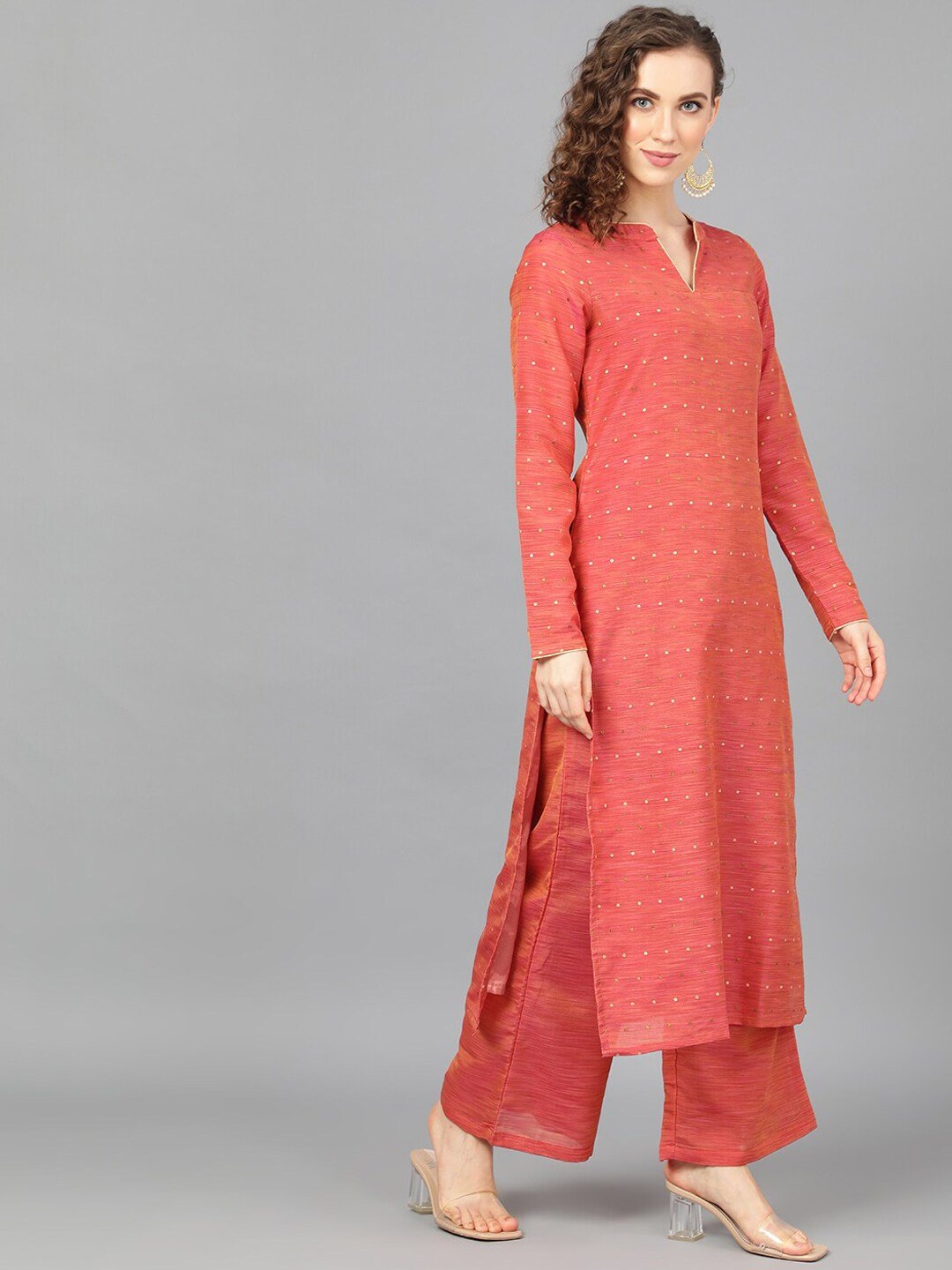 Women's  Rust Brown Embellished Straight Kurta