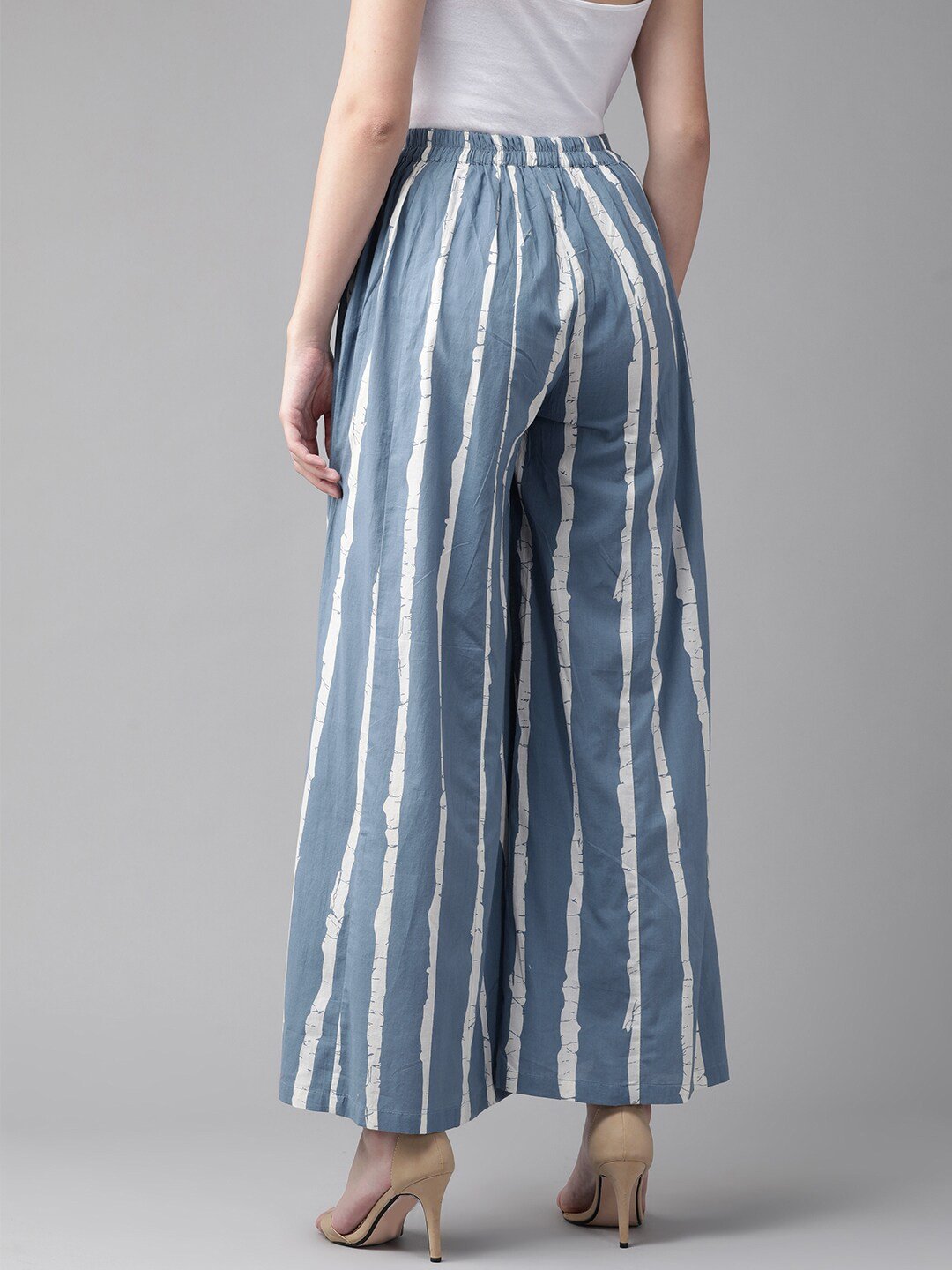 Women's  Blue & White Striped Wide Leg Palazzos