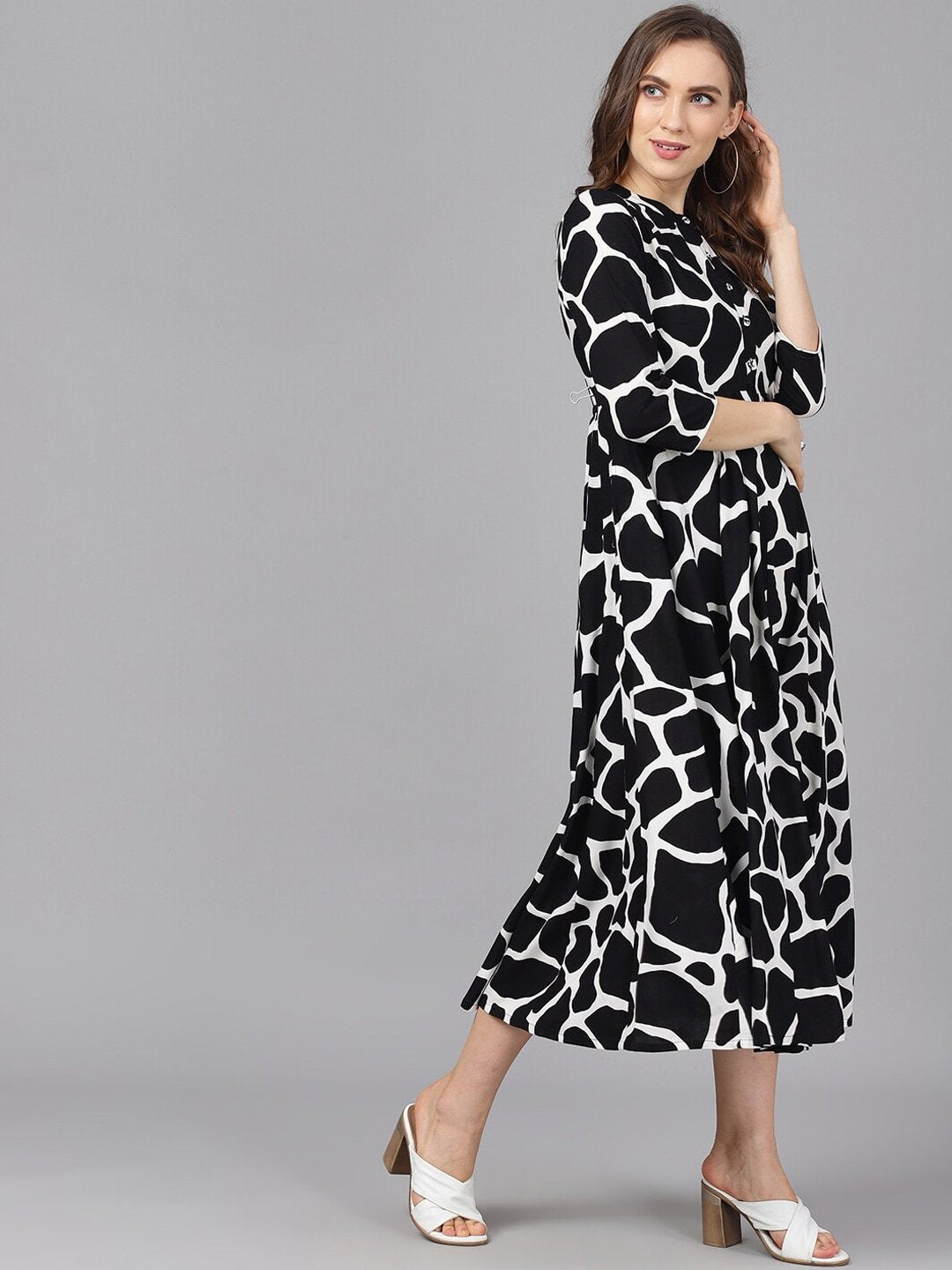 Women's  Black Printed A-Line Dress