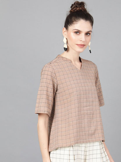 Women's  Brown & Black Checked Top