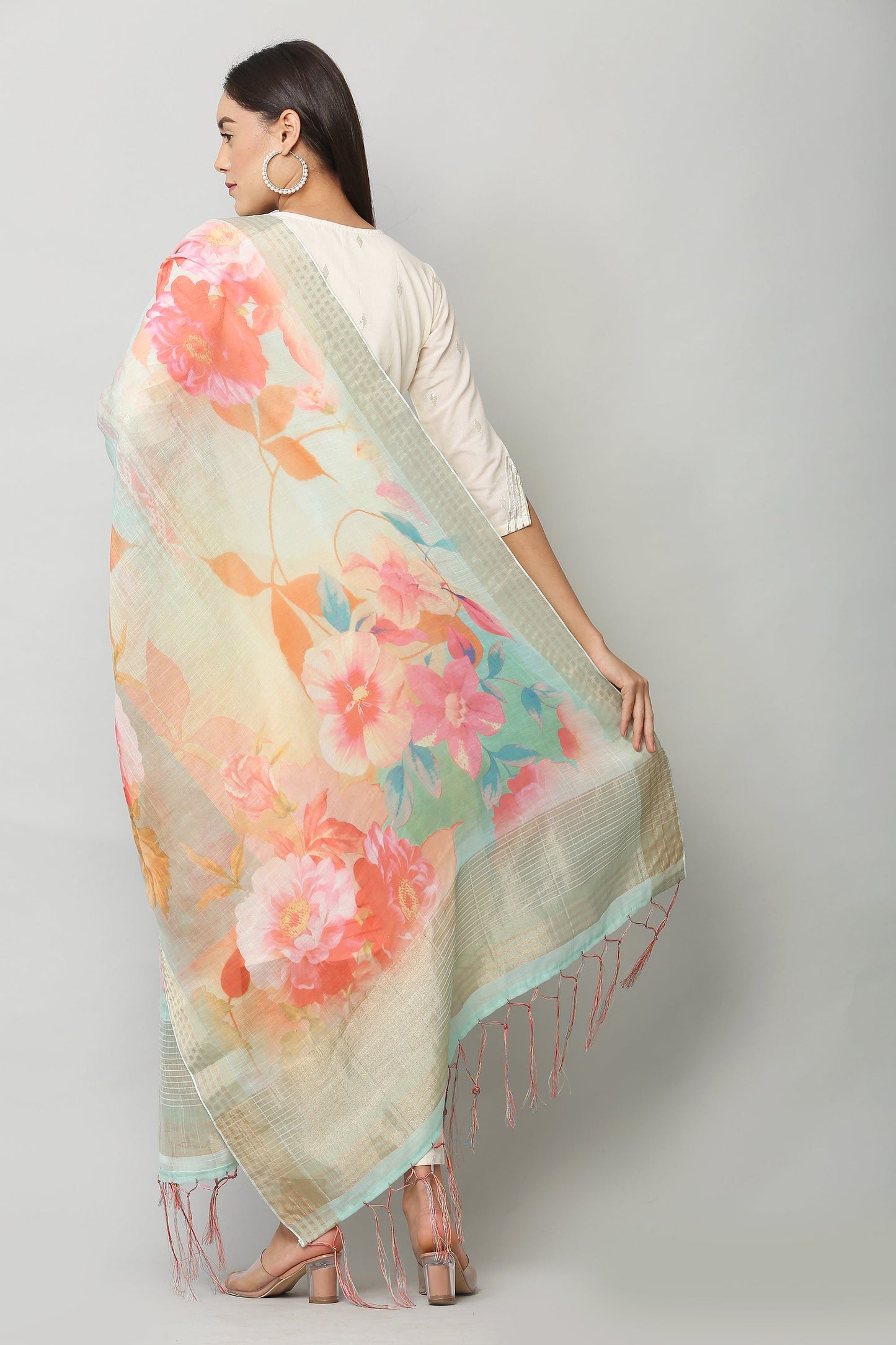 Women's Sea Green Color polyster Blend Digital Printed Dupatta