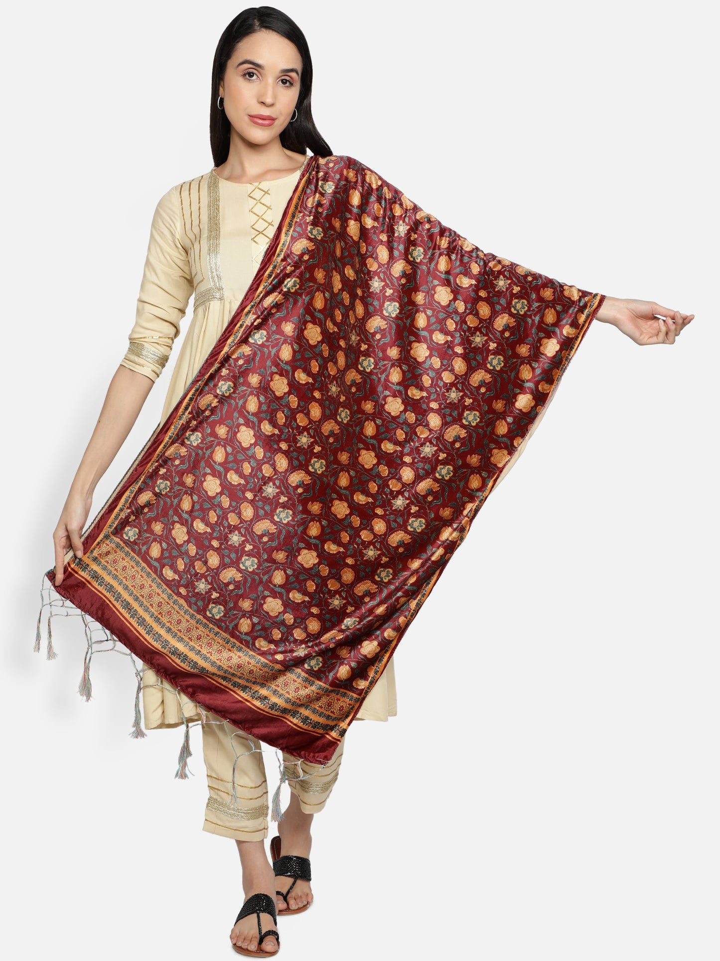 Women's Multicolored Polyster Velvet  Digital Printed Dupatta
