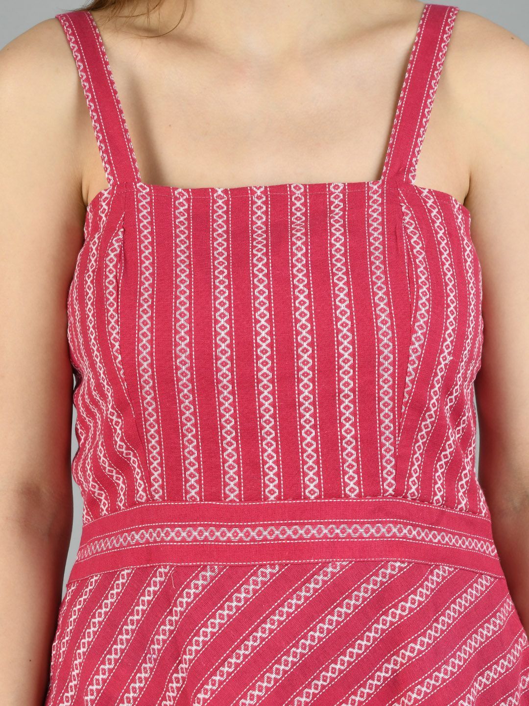 Women's Pink Cotton Printed Sleeveless Off Shoulder Casual Dress