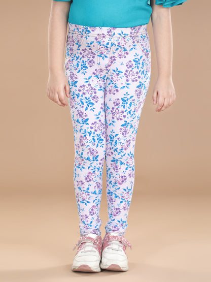 Girl's  Cotton Floral Printed Jegging And Black Top Set - S