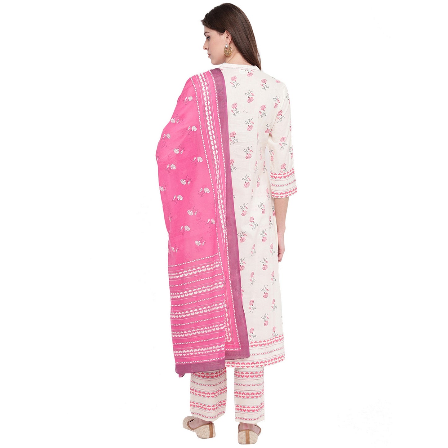 Women's White & Red Cotton Kurta With Palazzo & Dupatta By Vbuyz (3