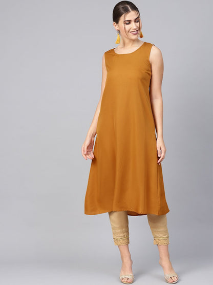 Women's Mustard Chanderi Printed Layered Kurta