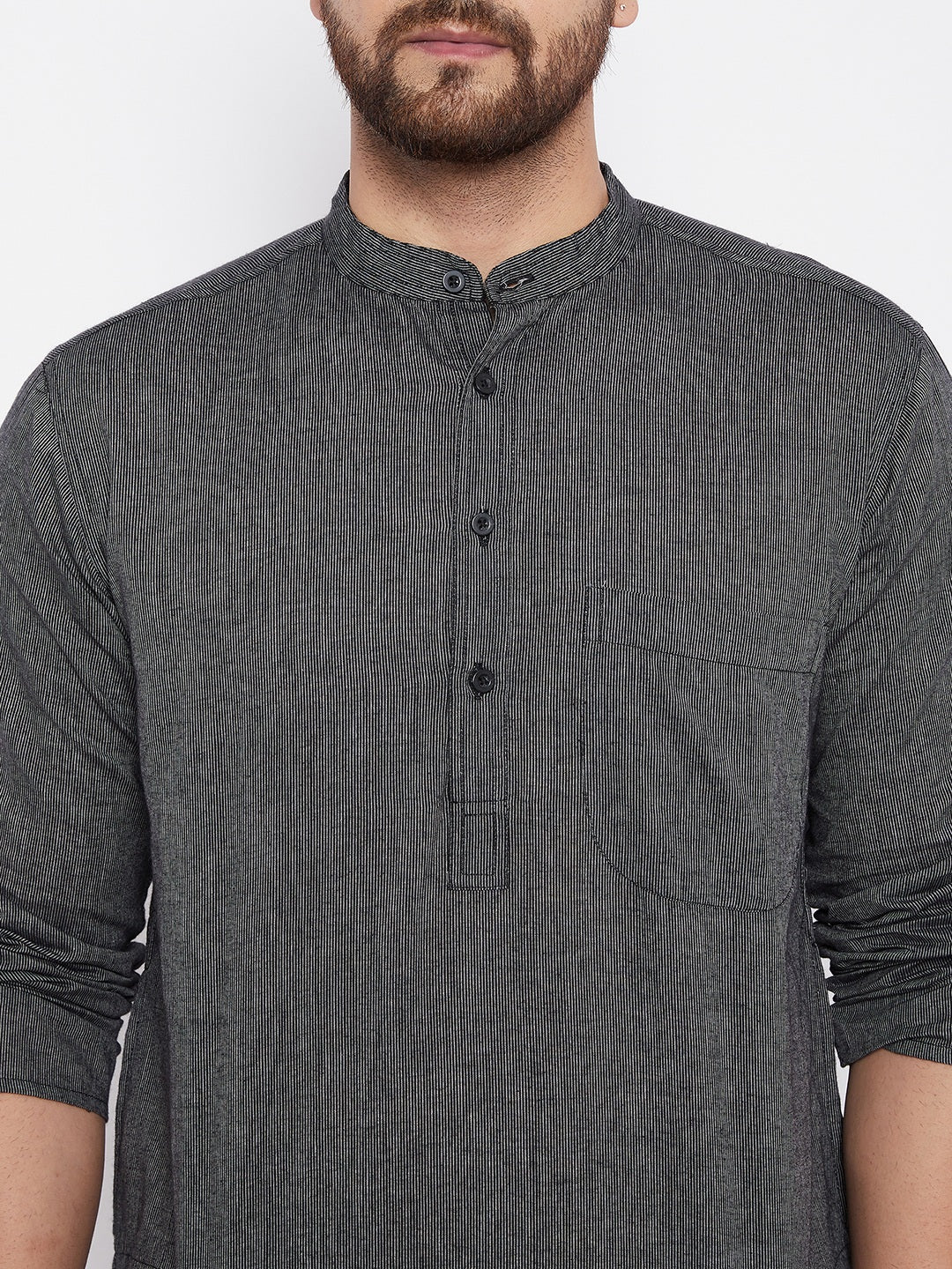 Men's Cotton Striped Grey Kurta