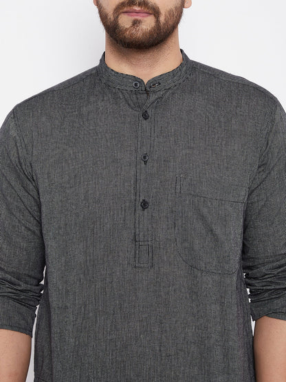 Men's Cotton Striped Grey Kurta