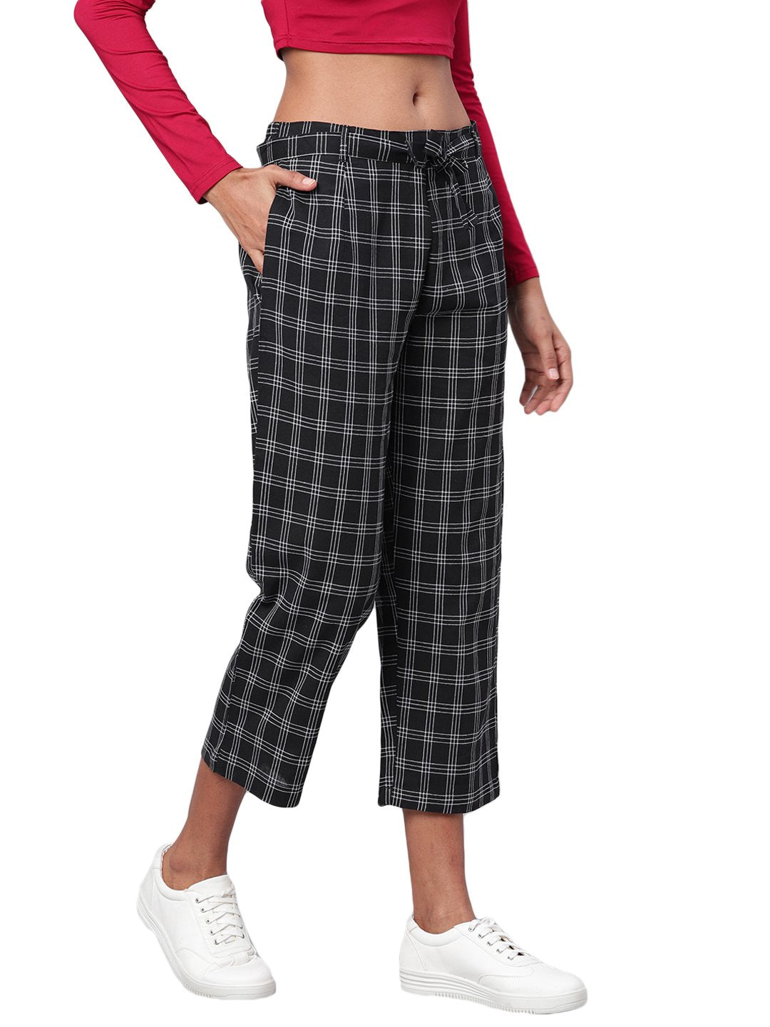Women Black Cotton Trouser by Myshka (