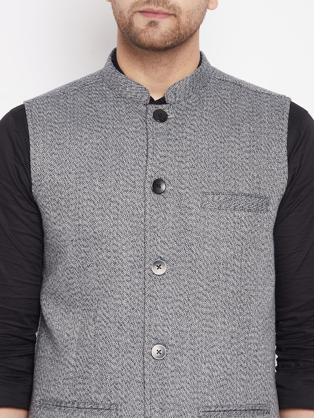 Men's Grey Color Woven Nehru Jacket