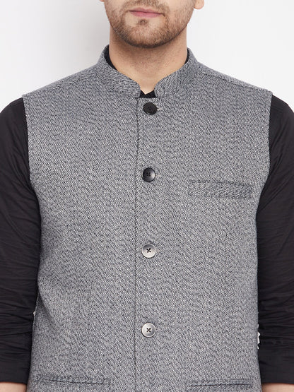 Men's Grey Color Woven Nehru Jacket