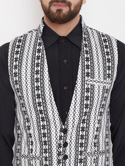 Men's Ethnic Print Monochrome Waistcoat