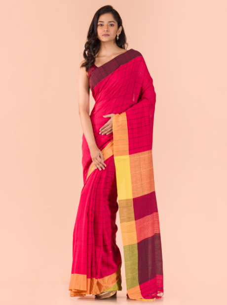 Women's Red cotton Handwoven saree
