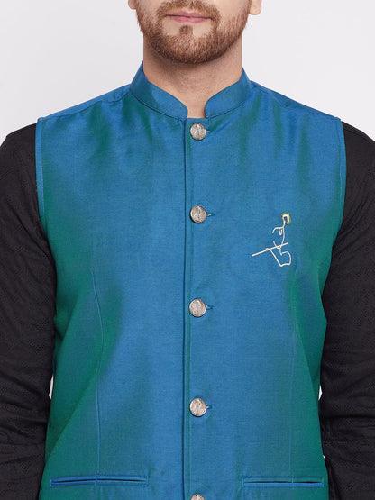 Men's Nehru Jacket With Embroided Insignia Of Lord Krishn