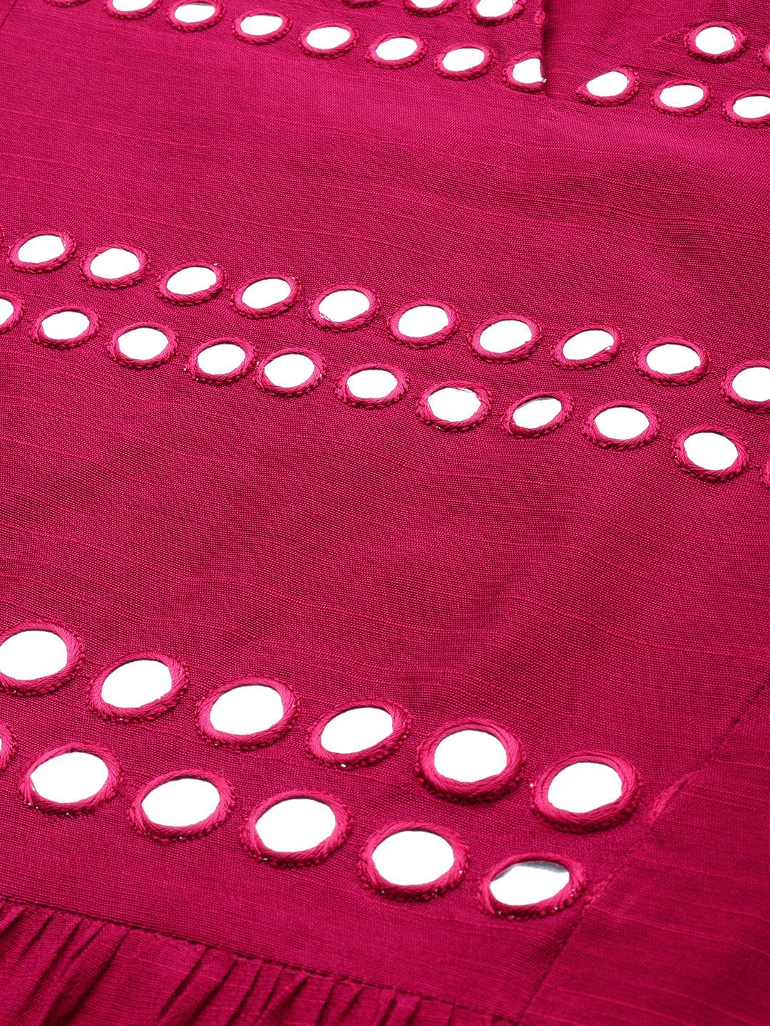 Women's Magenta & Silver-Toned Embellished A-Line Kurta