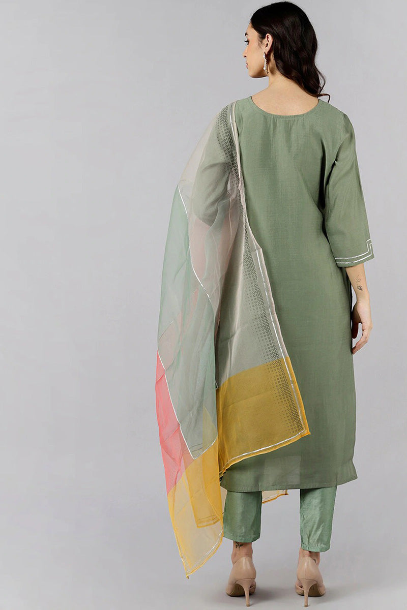 Women's Poly Silk Printed Kurta Pant Dupatta Set