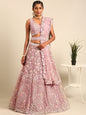 Women 's Mauve Net Multi Sequins with heavy Zarkan embroidery Ready to Wear Lehenga choli & Dupatta
