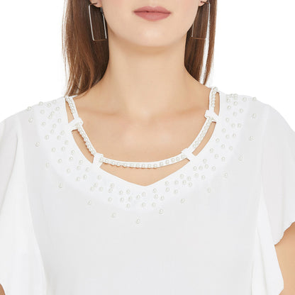 Women's Embellished Self Design Round Neck