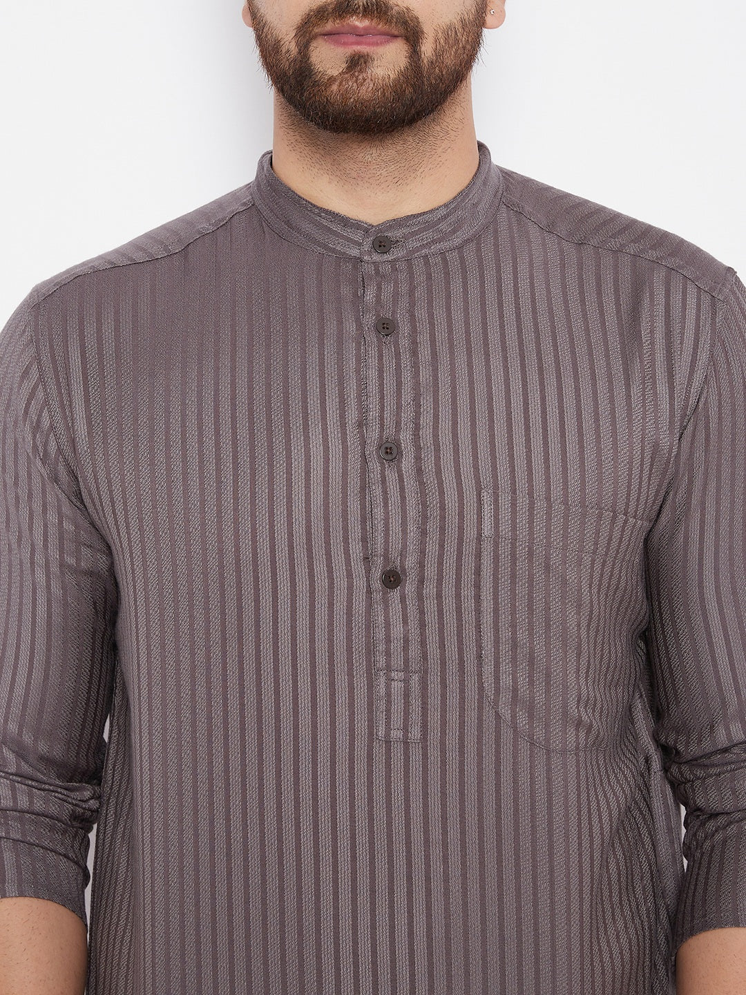 Men's Striped Straight Grey Kurta