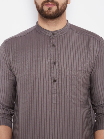 Men's Striped Straight Grey Kurta
