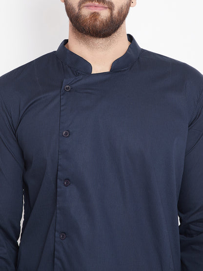 Men's Dark Grey Asymmetrical Cotton Kurta