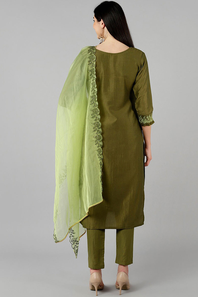 Women's Poly Silk Printed Kurta Pant Dupatta Set