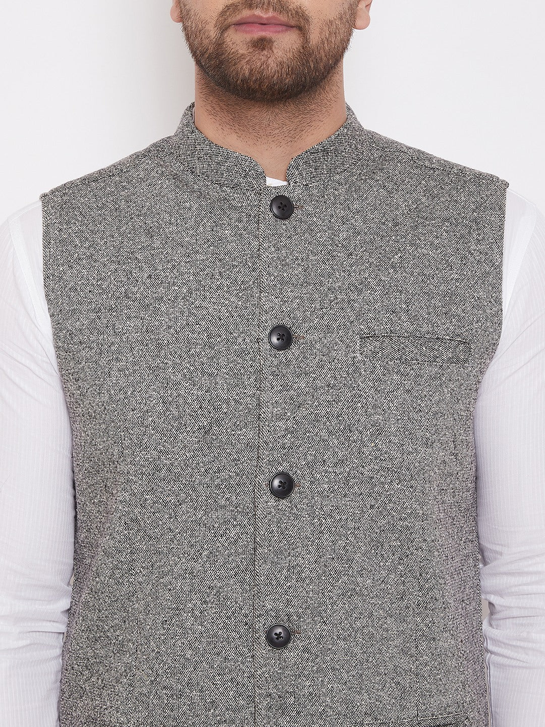 Men's Solid Grey Wool Nehru Jacket