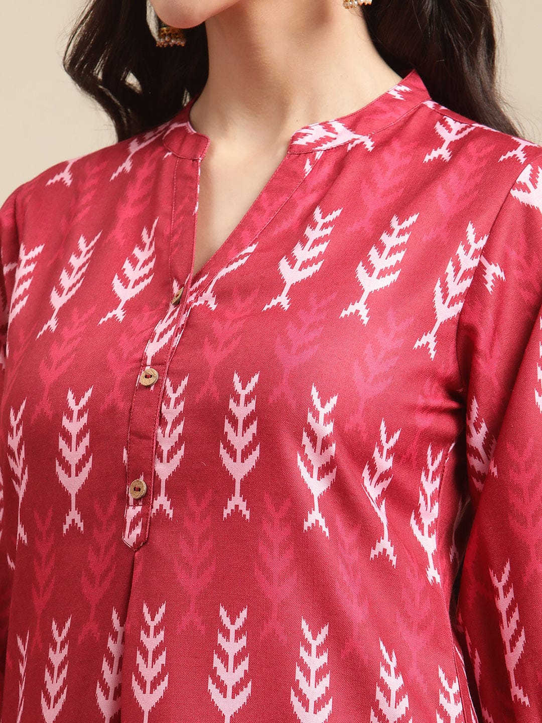 Women's Rust Ikat Printed straight kurta with white shifflie palazzo