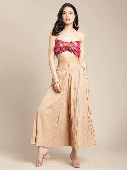 Women's Beige Flared Crushed Palazzo