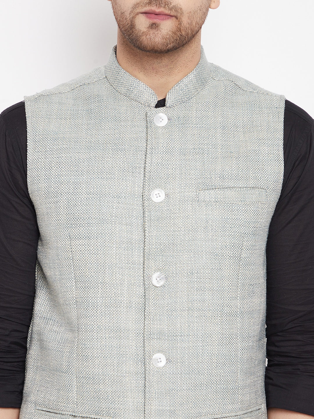 Men's Green Color Woven Nehru Jacket