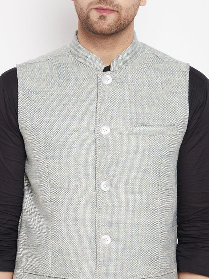 Men's Green Color Woven Nehru Jacket