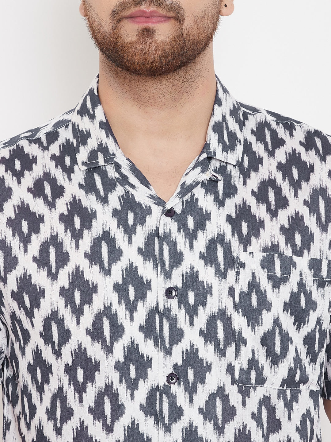Men's Ikat Print Cuban Collar Shirt
