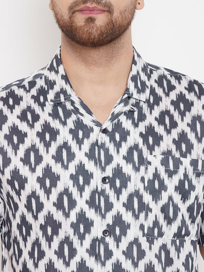 Men's Ikat Print Cuban Collar Shirt