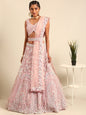 Women 's Pink Net Multi Sequins with heavy Zarkan embroidery Ready to Wear Lehenga choli & Dupatta