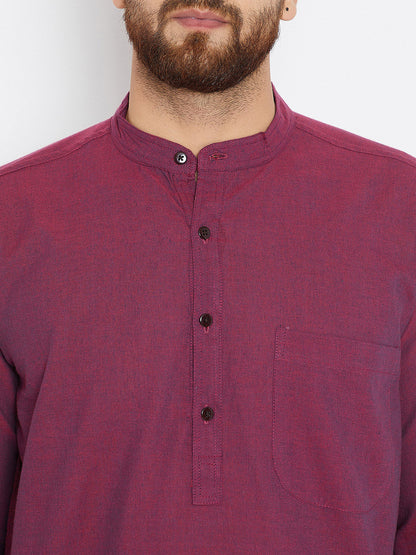 Men's Magenta Solid Cotton Kurta