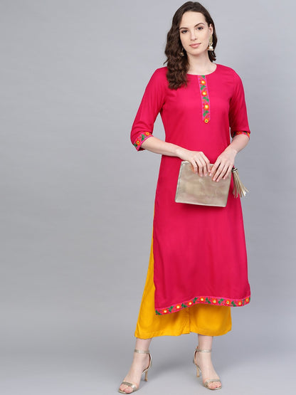 Women Pink Cotton Kurta Palazzo Set by Myshka (