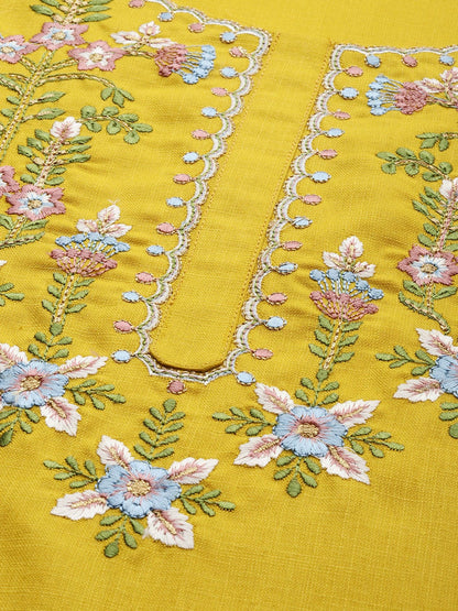 Women's Mustard Yellow Floral Yoke Embroidered Straight Kurta