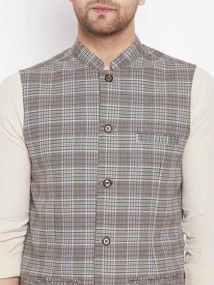 Men's Multi Color Nehru Jacket-Contrast Lining-Free Pocket Square