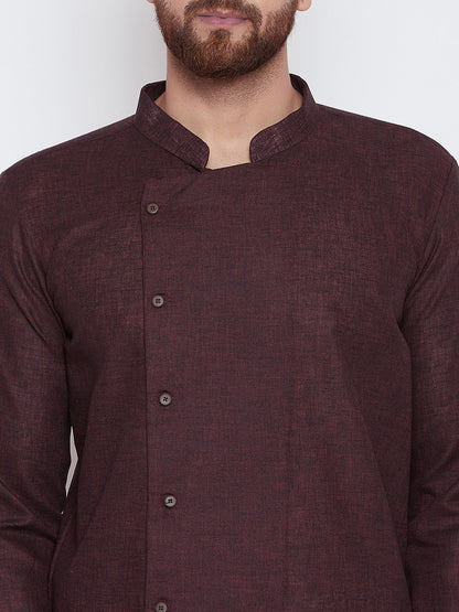 Men's Chocolate Brown Asymmetric Kurta