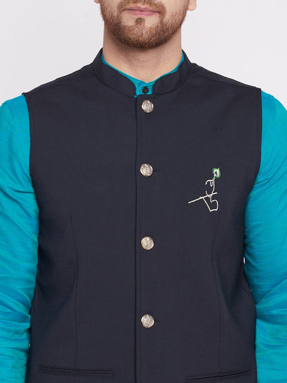 Men's Nehru Jacket With Embroided Insignia Of Lord Krishn