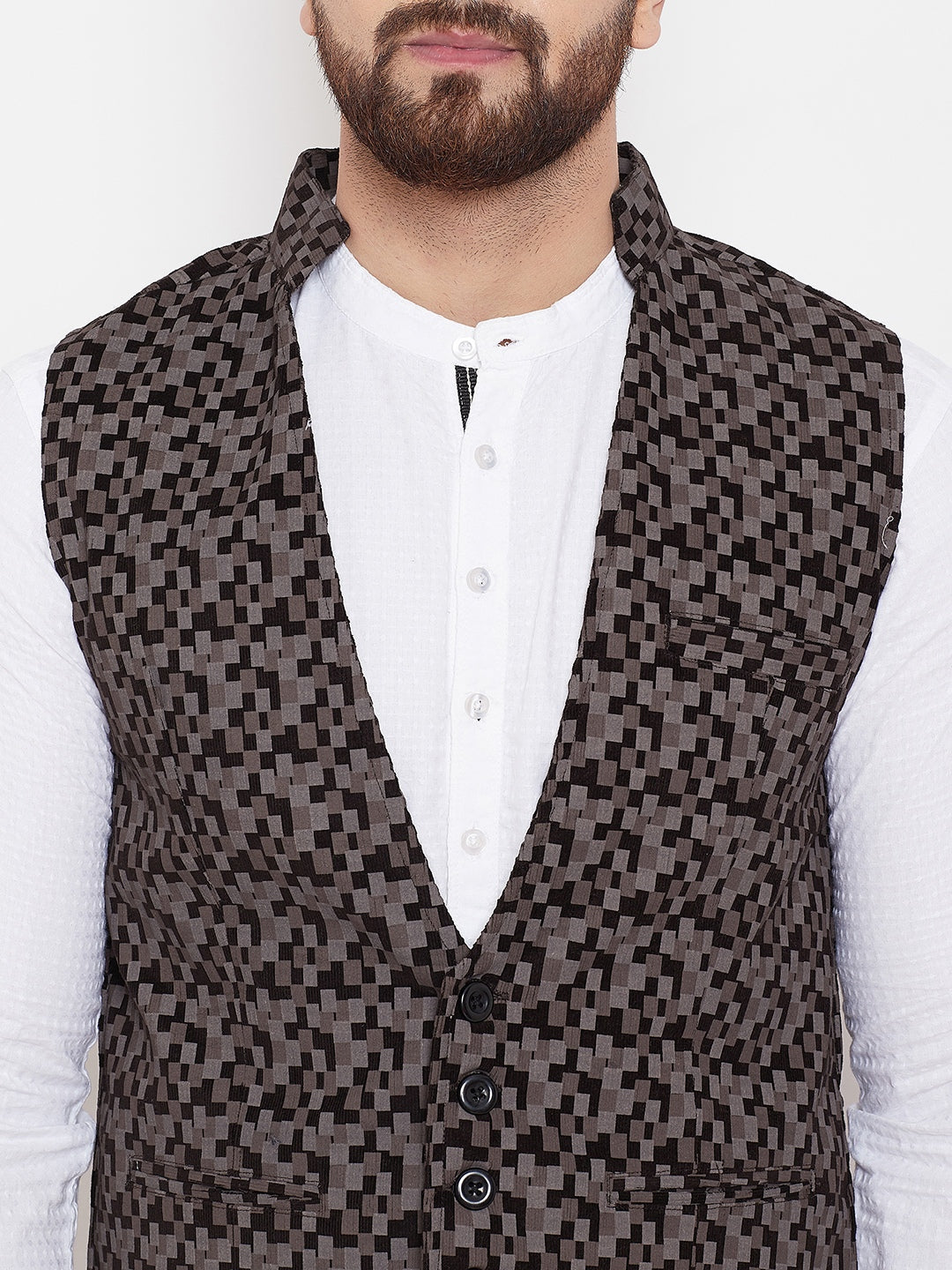 Men's Printed Brown Cotton Waistcoat