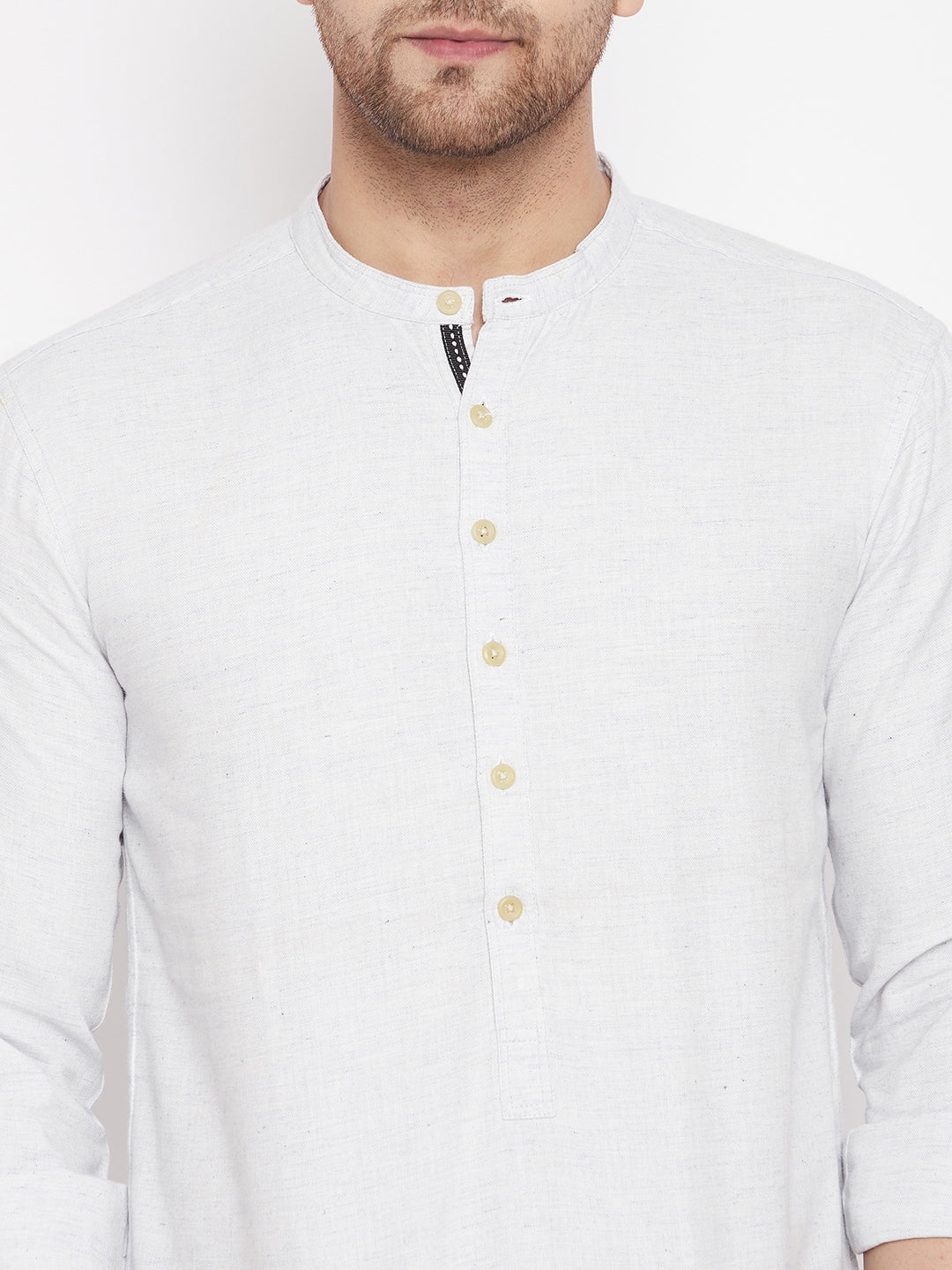 Men's Cream Color Short Kurta with Band Collar