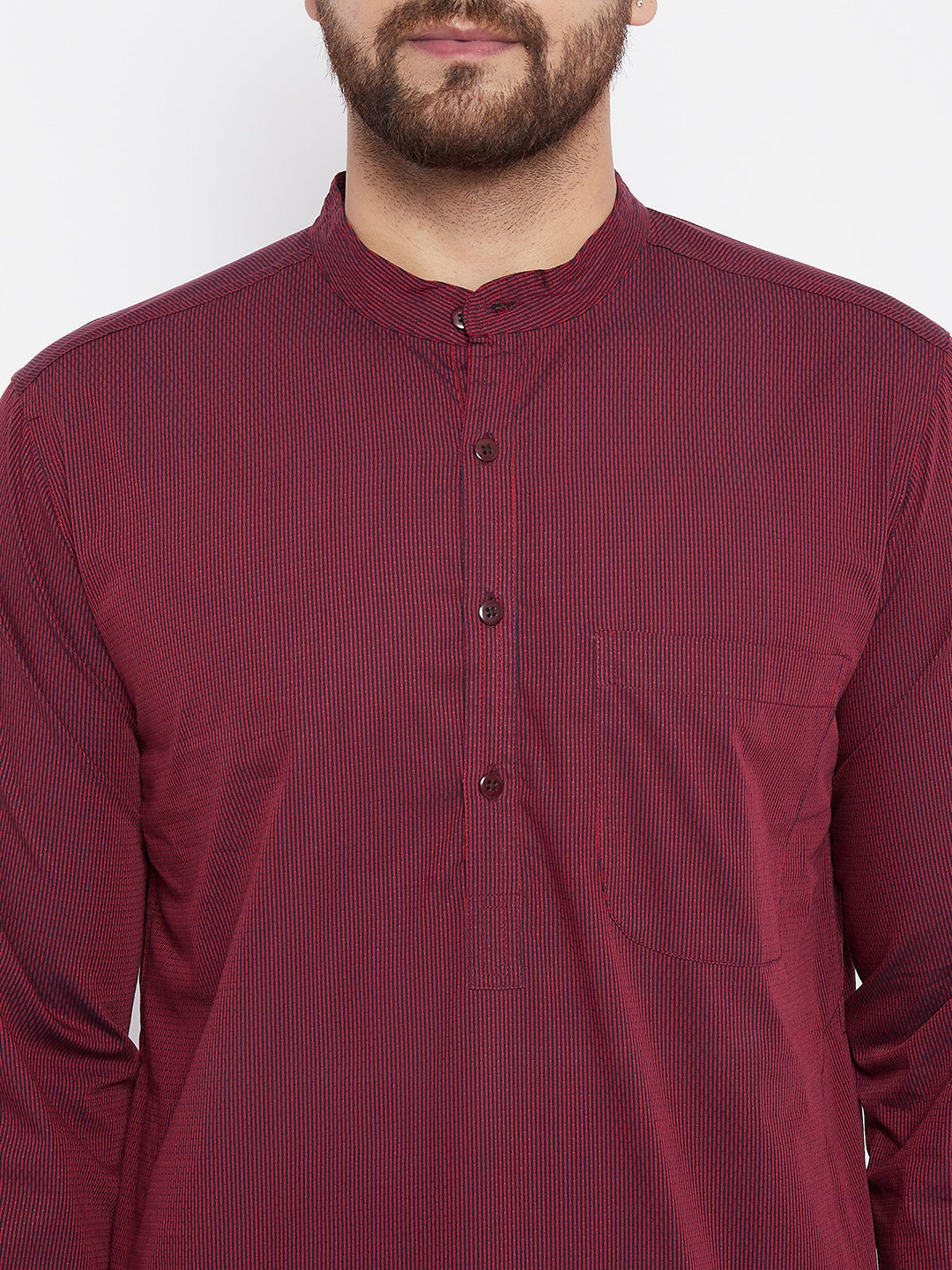 Men's Maroon Striped Straight Kurta