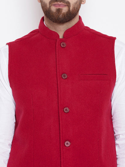 Men's Wool Red Nehru Jacket
