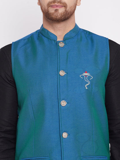 Men's Nehru Jacket With Embroided Insignia Of Lord Ganesh