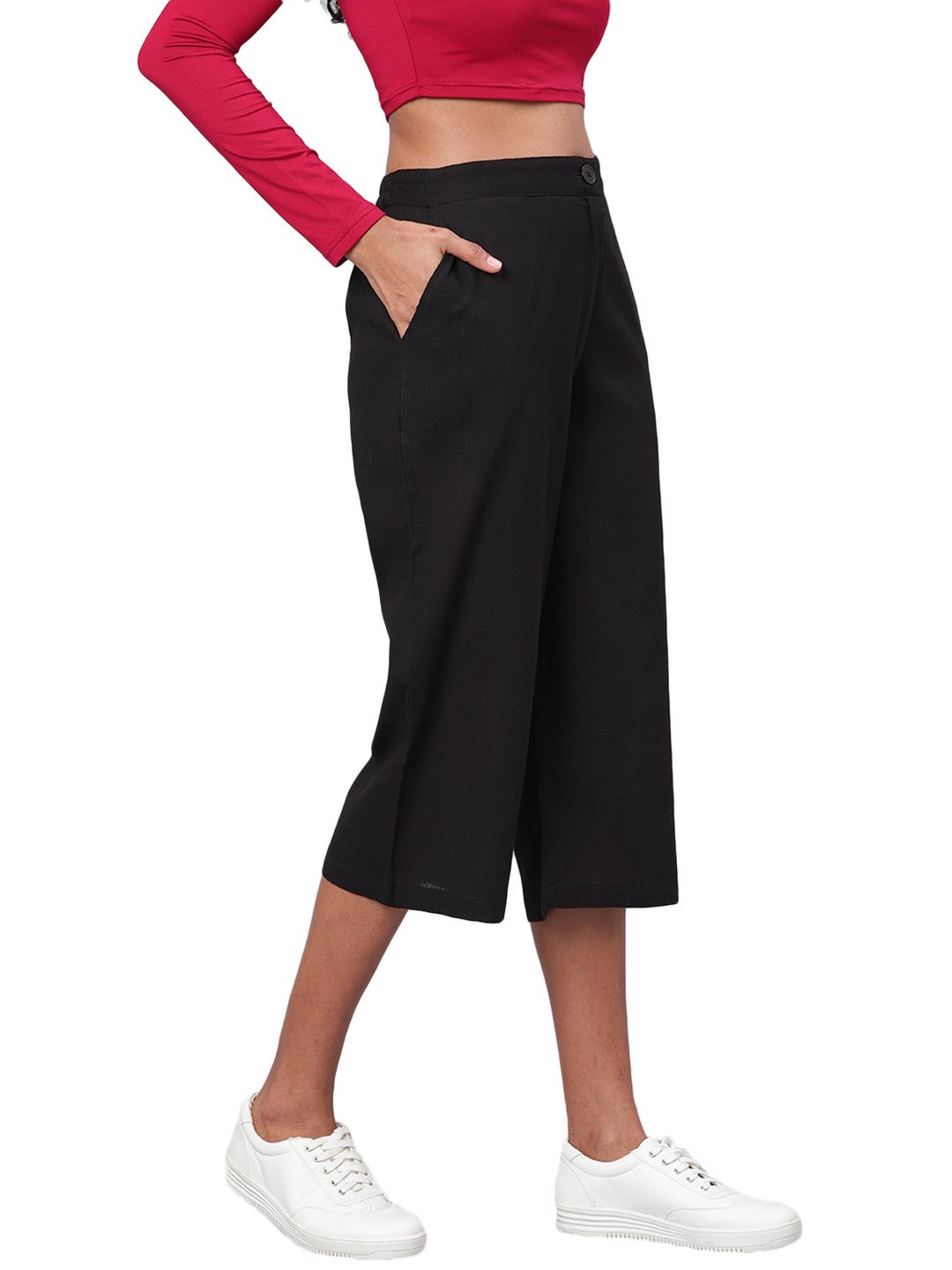 Women's Black Solid Cotton Trouser