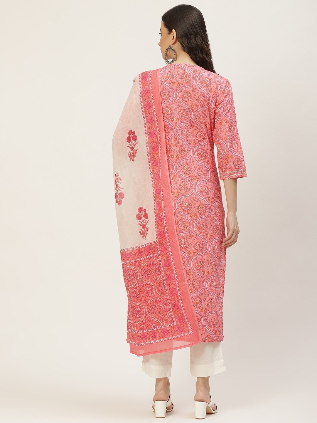 Women's Pink Printed & Embroided Kurta with Trousers & Dupatta (3pc)