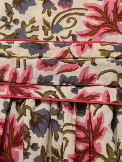 Women's Beige Printed Cowl Belt Cotton Dress